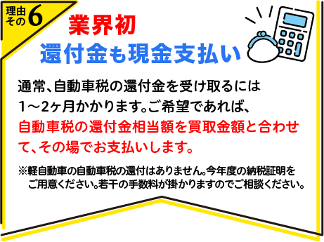 業界初　還付金も現金支払い