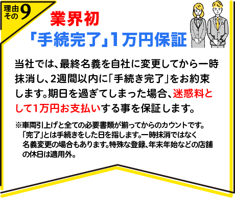 業界初　「手続完了」1万円保証